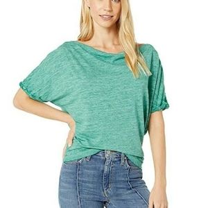 Free People T-shirt Green Heathered Braided Sleeve Oversized tee  Size XS